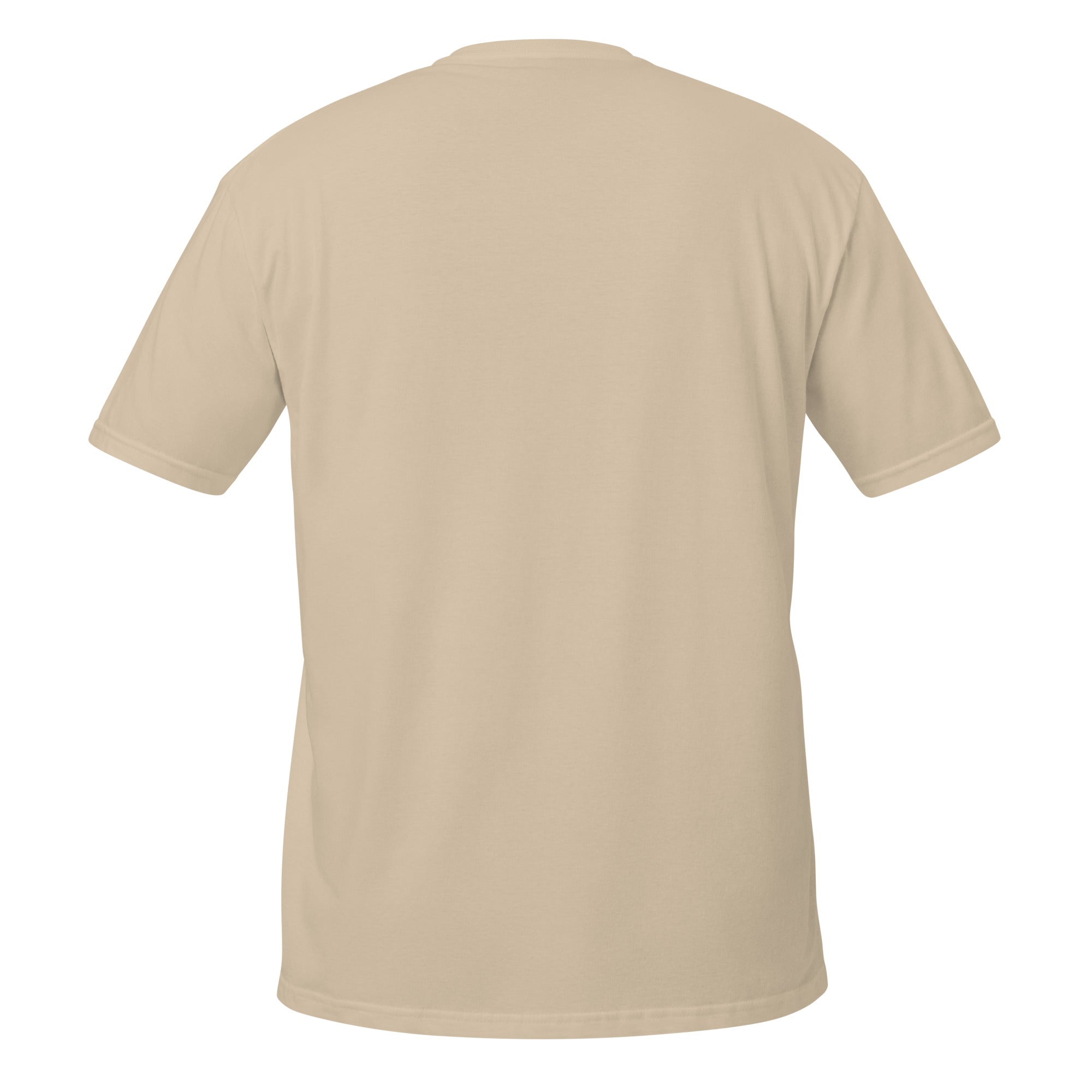 Back view of unisex sand basic softstyle t-shirt from G&J Store on plain background